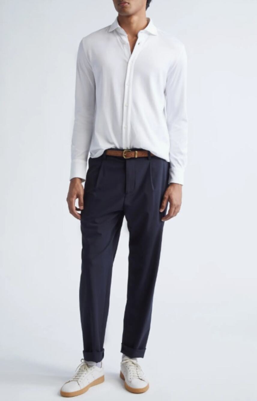 Eleventy Shirt Mens Small Dandy Jersey Button Up Long Sleeve White Quiet Luxury